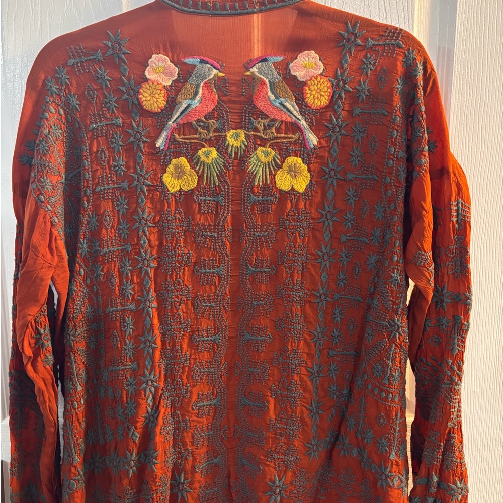 Johnny Was Orange Embroidered Top with Multicolor Accents - Picture 2 of 3